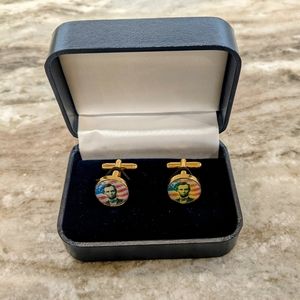 Abraham Lincoln American Flag Collectible Cufflinks w/ Lincoln Signature Box